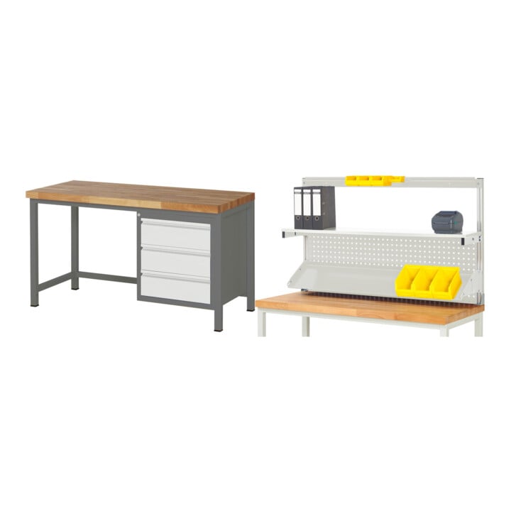 Set STIER Höhenverstellbare Werkbank Premium mit 3 Schubladen + Werkbankaufbau BxH 1500x900mm