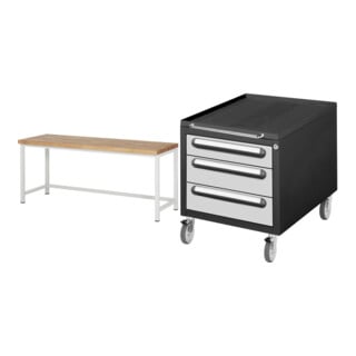 Set STIER Höhenverstellbare Werkbank Premium BxTxH 2000x700x840-1040mm RAL...