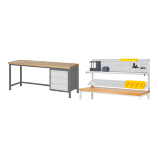 Set STIER Höhenverstellbare Werkbank Premium mit 3 Schubladen + Werkbankaufbau BxH 2000x900mm
