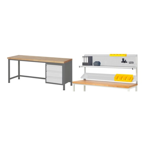 Set STIER Höhenverstellbare Werkbank Premium mit 3 Schubladen + Werkbankaufbau BxH 2000x900mm