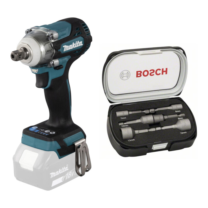 Set Makita Schlagschrauber 18V 1/2" 330 Nm +Bosch Bit- & Stecknuss-Set 14-tlg.