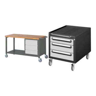 Set STIER Fahrbare Werkbank Premium mit 3 Schubladen BxTxH 1500x700x880 mm +...