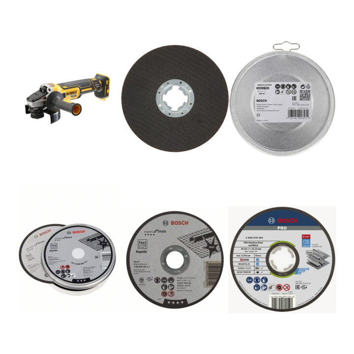 Set DEWALT Winkelschleifer DCG405NT-XJ 18V Solo + Bosch 6 Trennscheiben 125 mm
