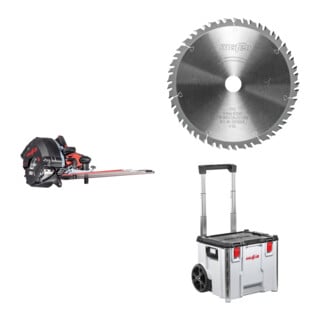 Set Mafell Tauchsäge MT 55 cc Fan-Set im T-MAX + Tauchsäge MT 55 cc MidiMAX im T-MAX + Sägeblatt-GT, 162 x 1,2 / 1,8 x 20 mm, Z 49-7, 3WZ/FZ, Feinschnitte in Holz