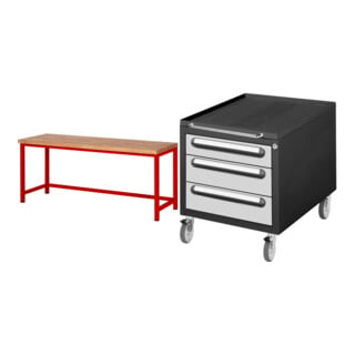 Set STIER Höhenverstellbare Werkbank Premium BxTxH 2000x700x840-1040mm RAL...