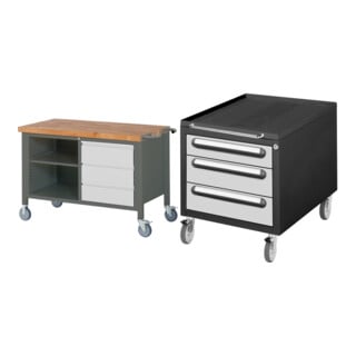 Set STIER Fahrbare Werkbank Premium mit 3 Schubladen und einem offenen Fach...