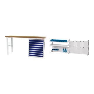 Set STIER Werkbank BxTxH 2000x600x960 mm mit 1 Schrankgehäuse der Breite 700...