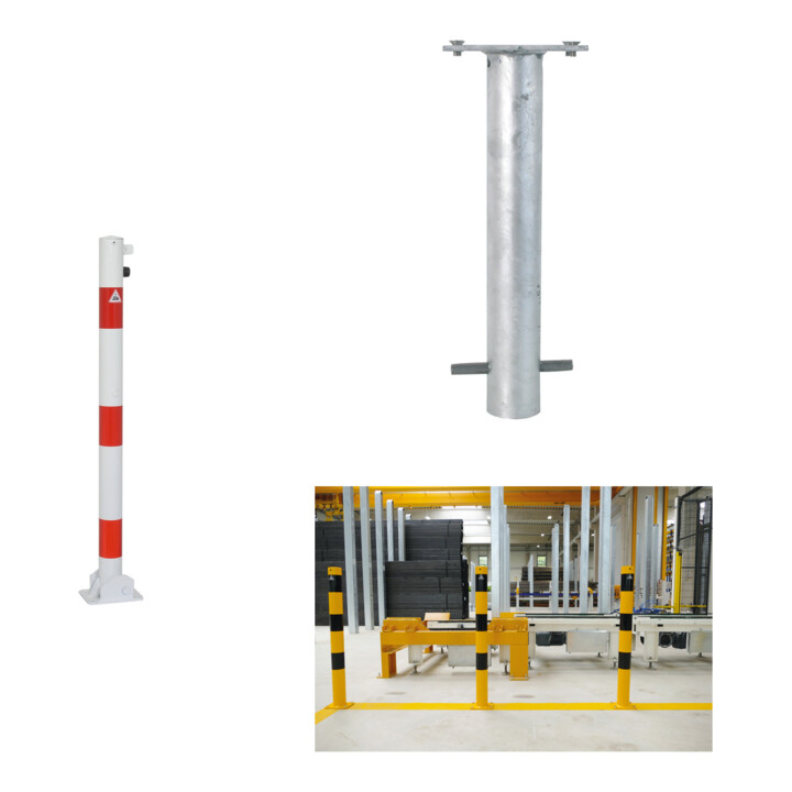 Set Schake Anfahrschutzwinkel, standard Stahlblech 5mm, gelb, beschichtet, + schwarzen Streifen (Folie beigelegt), Schenkellänge 160mm, Höhe 400mm + BefestigungsschraubensatzTyp 1
