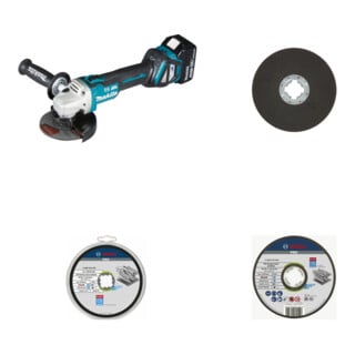 Set Makita Winkelschleifer DGA513RTJ 18V +  Bosch 3 X-LOCK Trennscheiben 125 mm