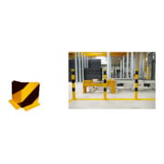 Set Schake Anfahrschutzwinkel, standard Stahlblech 5mm, gelb, beschichtet, + schwarzen Streifen (Folie beigelegt), Schenkellänge 160mm, Höhe 800mm + BefestigungsschraubensatzTyp 1