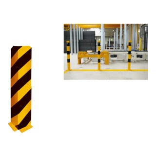 Set Schake Anfahrschutzwinkel, standard Stahlblech 5mm, gelb, beschichtet, + schwarzen Streifen (Folie beigelegt), Schenkellänge 160mm, Höhe 1200mm + BefestigungsschraubensatzTyp 1