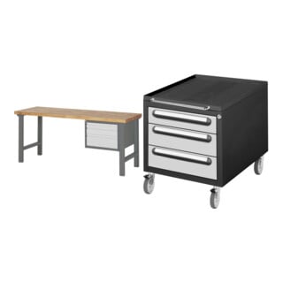 Set STIER Werkbank Premium mit 3 Schubladen BxTxH 2000x700x840mm +...