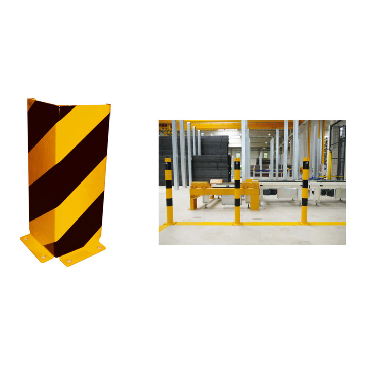 Set Schake Anfahrschutz, Winkel Stahlblech 6mm, Höhe 800mm, Schenkellänge 160mm, gelb / schwarz + BefestigungsschraubensatzTyp 1