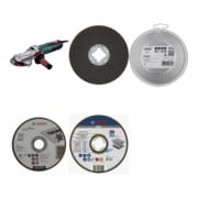 Set Metabo Flachkopf-Winkelschleifer WEF15-125 + Bosch 5 Trennscheiben 125 mm