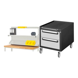 Set STIER Werkbankaufbau BxH 1500x900mm + Rollcontainer Premium mit 2...