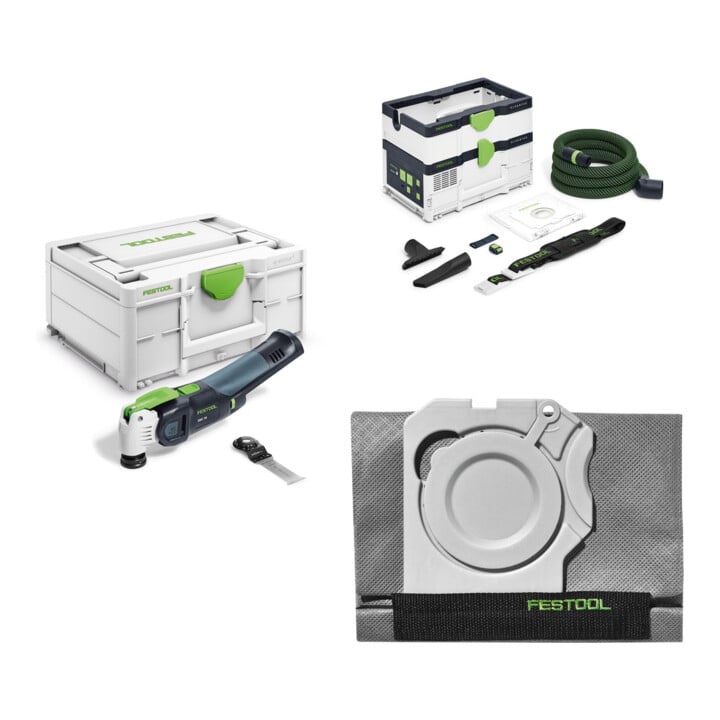 Set Festool Akku-Oszillierer OSC 18 E-Basic VECTURO + Akku-Absaugmobil CTLC SYS I-Basic CLEANTEC + Filtersack Longlife-FIS-CT SYS