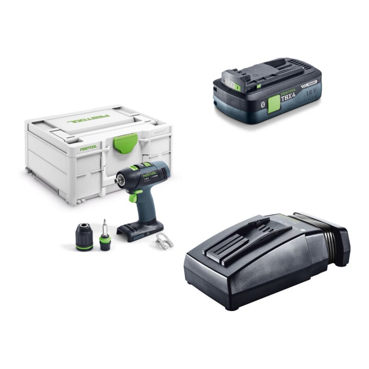 Set Festool Akku-Bohrschrauber T 18+3-Basic + Tabless Akkupack BP 18 TBX 4 C-ASI + Schnellladegerät TCL 6