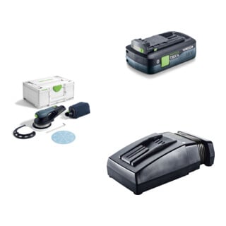 Set Festool Akku-Exzenterschleifer ETSC 2 150-Basic + Tabless Akkupack BP 18 TBX 4 C-ASI + Schnellladegerät TCL 6