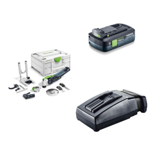 Set Festool Akku-Oszillierer OSC 18 E-Basic-Set VECTURO + Tabless Akkupack BP 18 TBX 4 C-ASI + Schnellladegerät TCL 6
