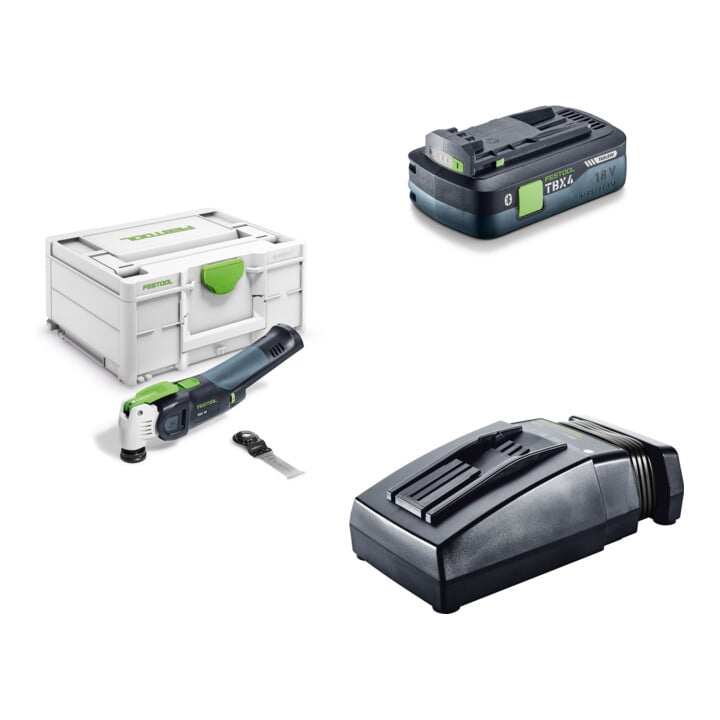 Set Festool Akku-Oszillierer OSC 18 E-Basic VECTURO + Tabless Akkupack BP 18 TBX 4 C-ASI + Schnellladegerät TCL 6