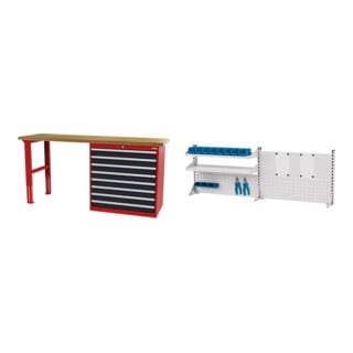 Set STIER Werkbank BxTxH 2000x600x860 mm mit 1 Schrankgehäuse der Breite 900...