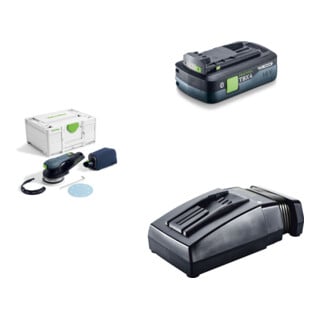 Set Festool Akku-Exzenterschleifer ETSC 2 125-Basic + Tabless Akkupack BP 18 TBX 4 C-ASI + Schnellladegerät TCL 6