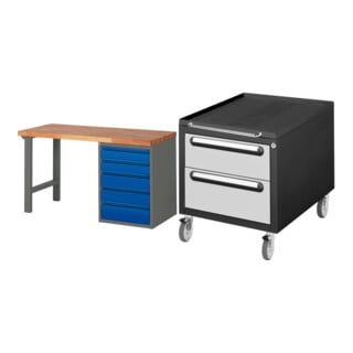 Set STIER Werkbank Premium mit 5 Schubladen BxTxH 1500x700x890mm...