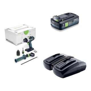 Set Festool Akku-Bohrschrauber TDC 18/4 I-Basic QUADRIVE + Tabless Akkupack BP 18 TBX 4 C-ASI + Schnellladegerät TCL 6 DUO