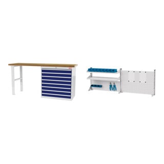 Set STIER Werkbank BxTxH 2000x600x860 mm mit 1 Schrankgehäuse der Breite 900...