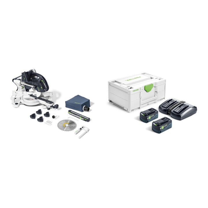Set Festool Akku-Kapp-Zugsäge KSC 60 EB-Basic KAPEX + Energie-Set SYS 18V 2xHP5,0/TCL6DUO
