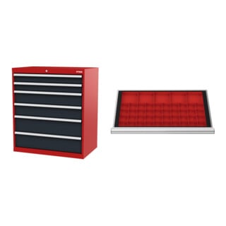 Set STIER Schubladenschrank mit 6 Schubladen BxTxH 900x575x1020 mm RAL 3020 /...
