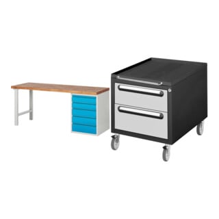 Set STIER Werkbank Premium mit 5 Schubladen BxTxH 2000x700x840mm RAL 7035 /...