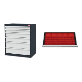 Set STIER Schubladenschrank mit 6 Schubladen BxTxH 900x575x1020 mm RAL 7016 /...