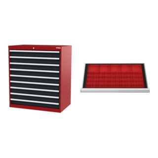 Set STIER Schubladenschrank mit 9 Schubladen BxTxH 900x575x1020 mm RAL 3020 /...