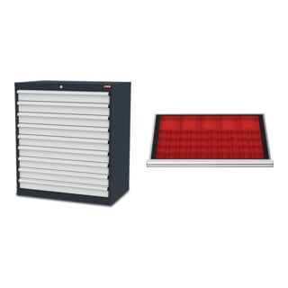 Set STIER Schubladenschrank mit 9 Schubladen BxTxH 900x575x1020 mm RAL 7016 /...