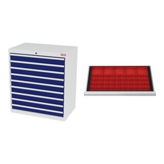 Set STIER Schubladenschrank mit 9 Schubladen BxTxH 900x575x1020 mm RAL 7035 /...