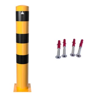 Set Schake Absperrpfosten, herausnehmbar + Dreikantverschluss Ø 193mm, gelb/schwarz + Dreikantschlüssel M 12, Standard + Grauguss-Univ.-Schlüssel z.Absperrpf. m.Feuerw.-V. + Abdeckkappe Art.Nr.470.20 ohne Verschluss + Abdeckkappe Art.Nr.470.21 + Federvers