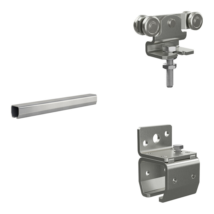 Set MEA Laufrohr Nr. 2 / 2 m / verzinkt + MEA Wandbefestigung Nr.2 + MEA Doppelrolle Nr.2