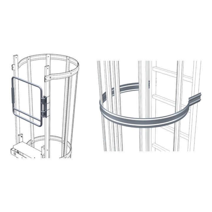 Set ZARGES Doppelsicherungsschranke ST + ZARGES Rückenschutzbügel D = 700 mm Stahl verzinkt