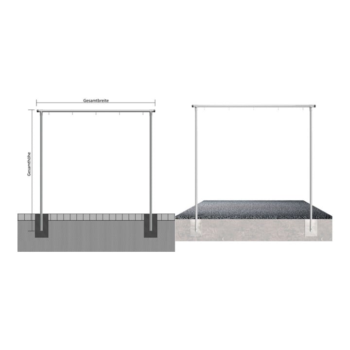 Set Schake Wäschetrockengerüst 48mm, Querstange 4,00m, 8 Haken + Schake Aufpreis für Mehrhaken