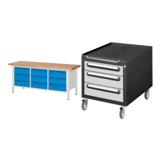 Set STIER Höhenverstellbare Werkbank Premium mit 9 Schubladen BxTxH...