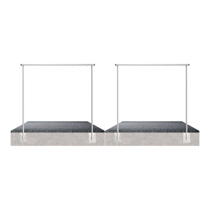 Set Schake Wäschetrockengerüst Ø60mm, Querstange 2,50m, ohne Haken + Aufpreis für Mehrhaken für Wäschesystem (gebogen) (Aufpreis je Haken)