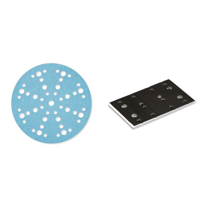 Set Schleifscheiben STF D150/48 P80 GR/50 + Schleifschuh StickFix SSH-STF-80x130/12