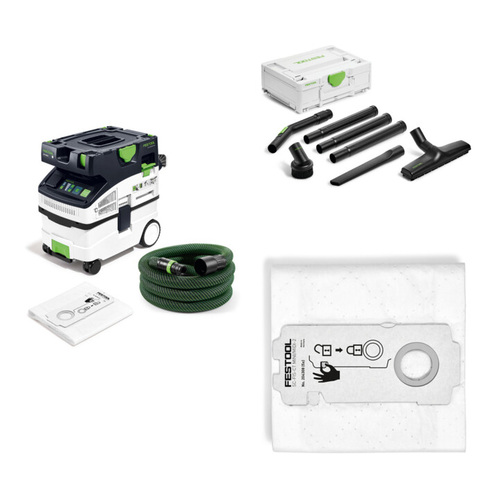 Set Festool Absaugmobil CTM MIDI I CLEANTEC Staubklasse M + Festool SELFCLEAN Filtersack SC-FIS-CT MINI/MIDI-2/5/CT15 + Festool Standard-Reinigungsset RS-ST D 27/36-Plus