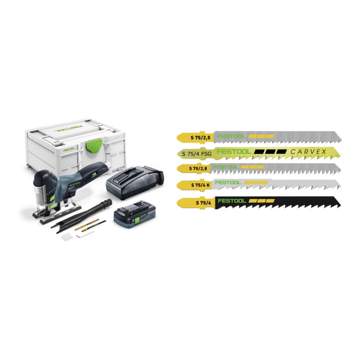 Set Festool Akku-Pendelstichsäge PSC 420 HPC 4,0 EBI-Plus CARVEX + Stichsägeblatt-set STS-Sort/25 W