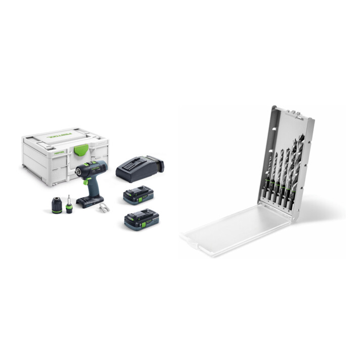 Set Festool Akku-Bohrschrauber T 18+3 HPC 4,0 I-Plus + Bohrerkassette BKS SYS3 D3-10 CE/W