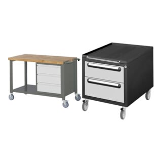 Set STIER Fahrbare Werkbank Premium mit 3 Schubladen BxTxH 1250x700x880mm +...