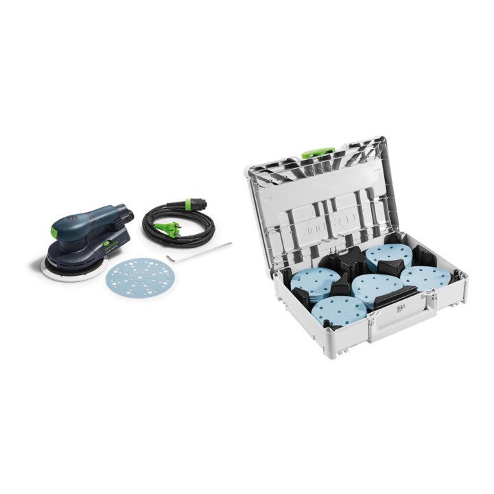 Set Festool Exzenterschleifer ETS EC 150/5 EQ + Schleifmittel-Systainer³ SYS-STF D125 GR-Set Granat