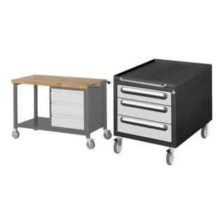 Set STIER Fahrbare Werkbank Premium mit 3 Schubladen BxTxH 1250x700x880mm +...