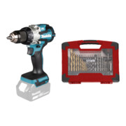 Set Makita Akku-Bohrschrauber 18V, 1800 U/min, ohne Akku + STIER TiN-Bohrer-, Säge- und Bit-Set 100-teilig